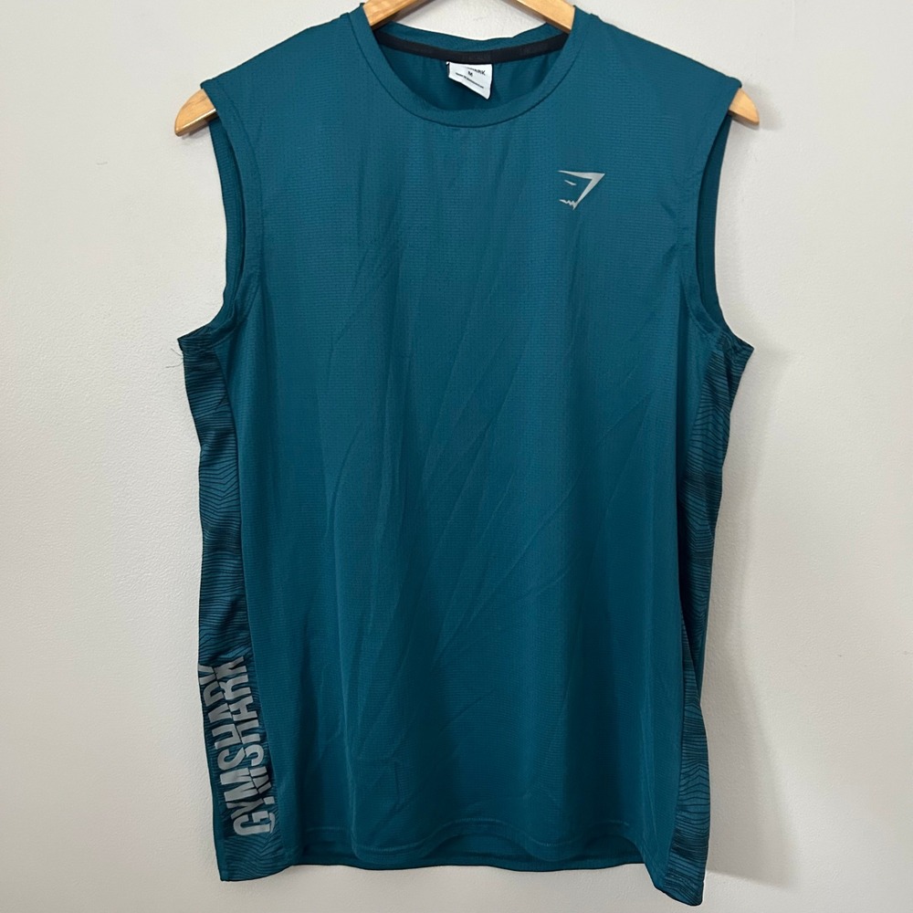 Gymshark Tank Top Mens M Teal Blue Mesh Graphic Sleeveless Shirt Performance